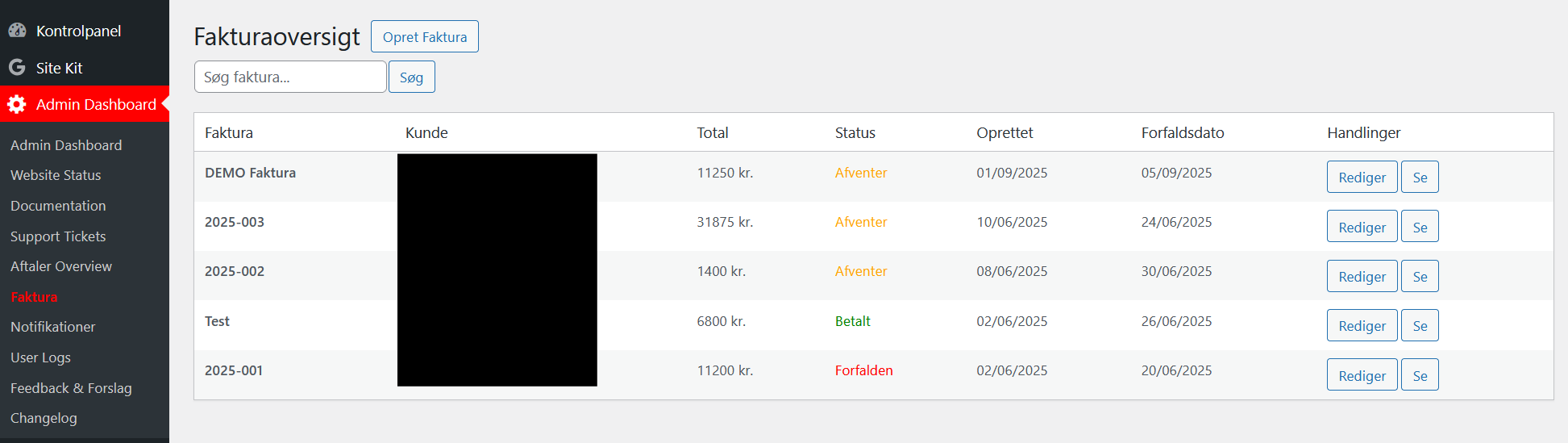 Skærmbillede 6 af custom WordPress admin-dashboard