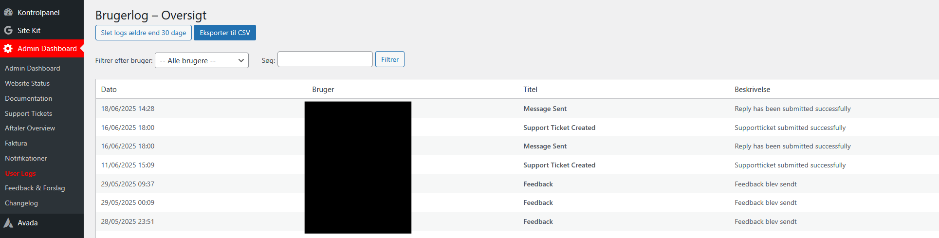 Skærmbillede 9 af custom WordPress admin-dashboard